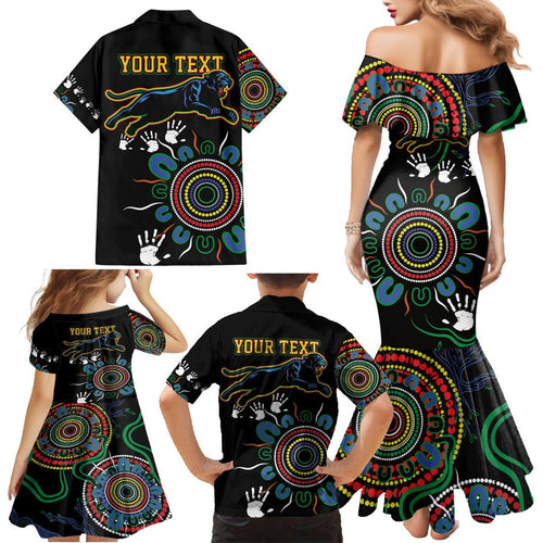 Personalised Panthers Aboriginal Dot Family Matching Mermaid Dress and Hawaiian Shirt Go the Mighty Panthers