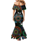 Personalised Panthers Aboriginal Dot Family Matching Mermaid Dress and Hawaiian Shirt Go the Mighty Panthers