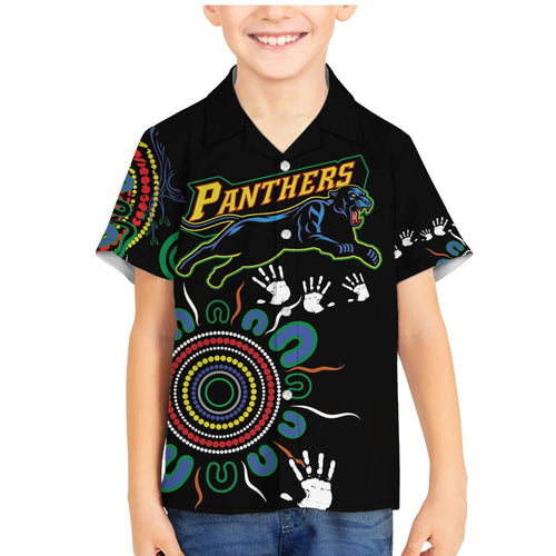 Personalised Panthers Aboriginal Dot Family Matching Mermaid Dress and Hawaiian Shirt Go the Mighty Panthers