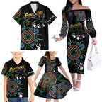 Personalised Panthers Aboriginal Dot Family Matching Off The Shoulder Long Sleeve Dress and Hawaiian Shirt Go the Mighty Panthers