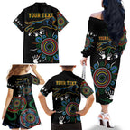 Personalised Panthers Aboriginal Dot Family Matching Off The Shoulder Long Sleeve Dress and Hawaiian Shirt Go the Mighty Panthers