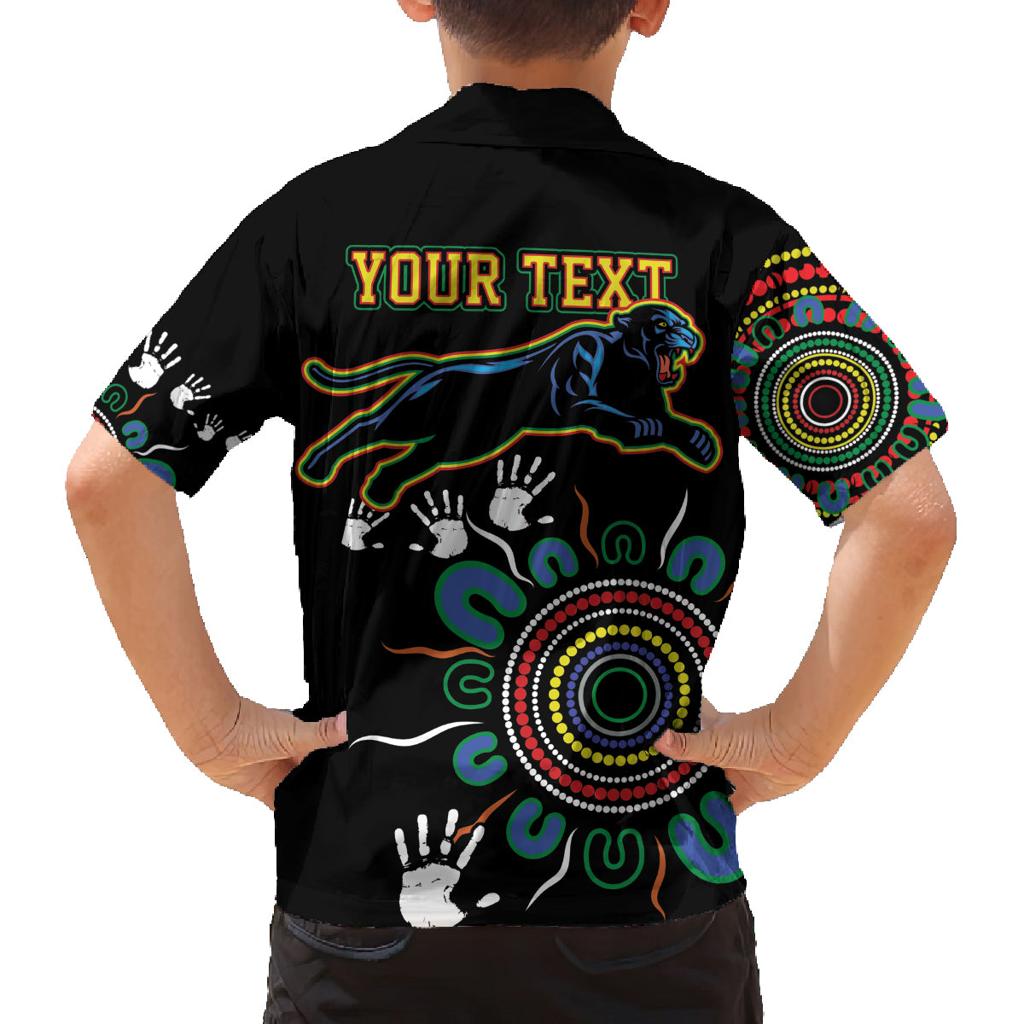 Personalised Panthers Aboriginal Dot Family Matching Off Shoulder Maxi Dress and Hawaiian Shirt Go the Mighty Panthers
