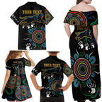 Personalised Panthers Aboriginal Dot Family Matching Off Shoulder Maxi Dress and Hawaiian Shirt Go the Mighty Panthers