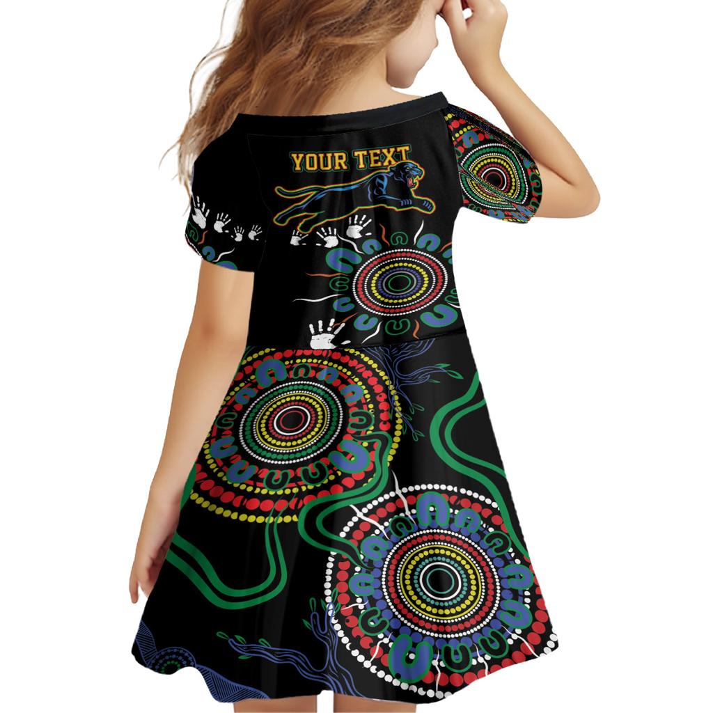 Personalised Panthers Aboriginal Dot Family Matching Off Shoulder Short Dress and Hawaiian Shirt Go the Mighty Panthers