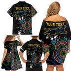Personalised Panthers Aboriginal Dot Family Matching Off Shoulder Short Dress and Hawaiian Shirt Go the Mighty Panthers