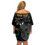 Personalised Panthers Aboriginal Dot Family Matching Off Shoulder Short Dress and Hawaiian Shirt Go the Mighty Panthers
