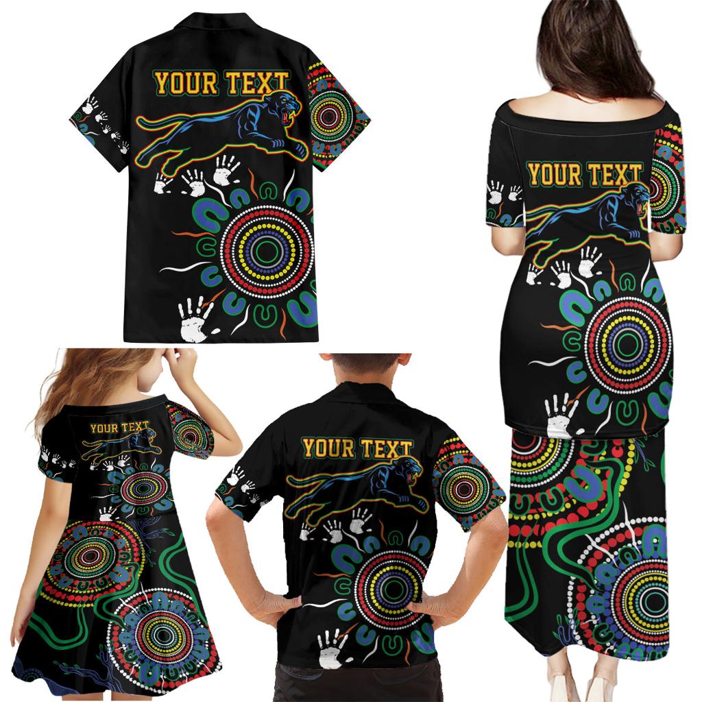 Personalised Panthers Aboriginal Dot Family Matching Puletasi and Hawaiian Shirt Go the Mighty Panthers