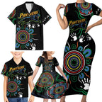Personalised Panthers Aboriginal Dot Family Matching Short Sleeve Bodycon Dress and Hawaiian Shirt Go the Mighty Panthers