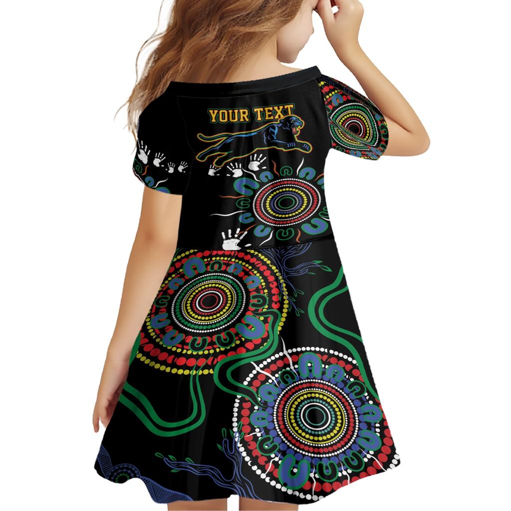 Personalised Panthers Aboriginal Dot Family Matching Short Sleeve Bodycon Dress and Hawaiian Shirt Go the Mighty Panthers