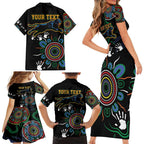 Personalised Panthers Aboriginal Dot Family Matching Short Sleeve Bodycon Dress and Hawaiian Shirt Go the Mighty Panthers