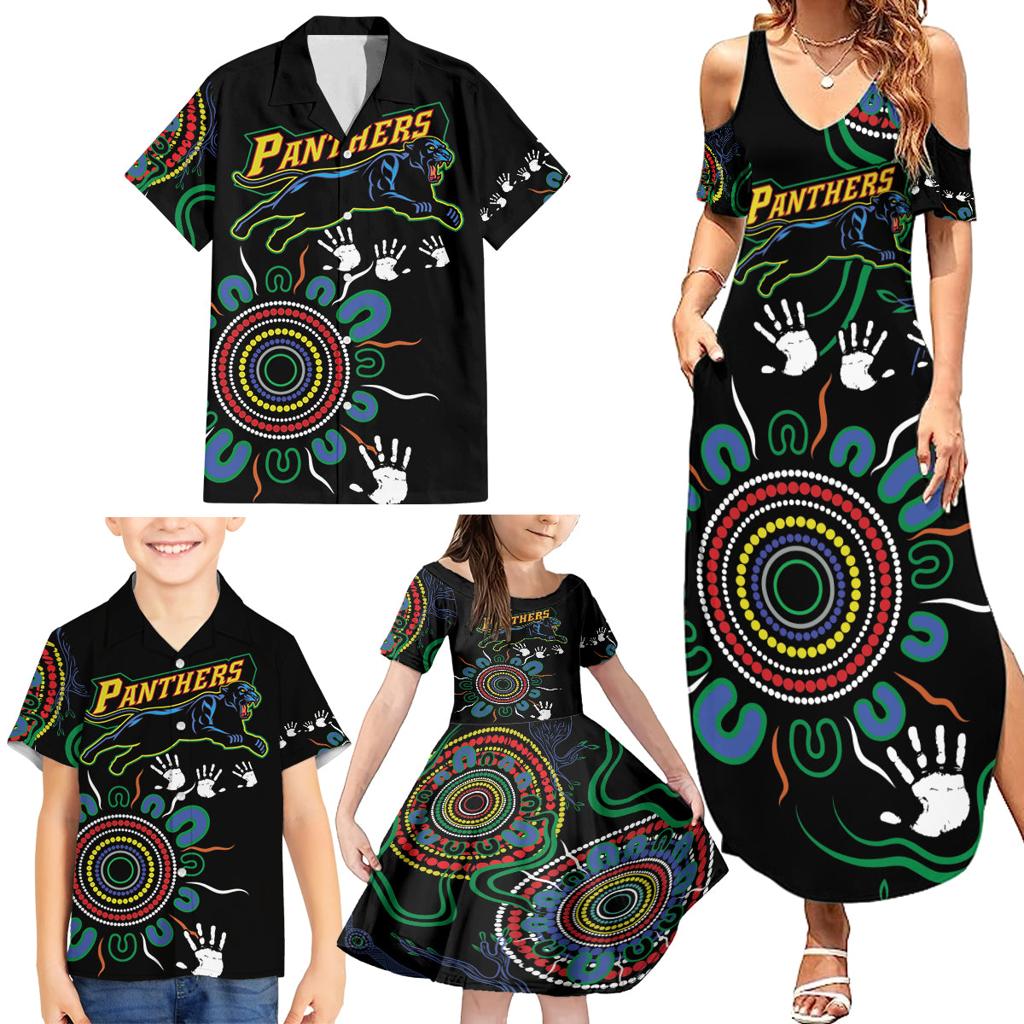 Personalised Panthers Aboriginal Dot Family Matching Summer Maxi Dress and Hawaiian Shirt Go the Mighty Panthers