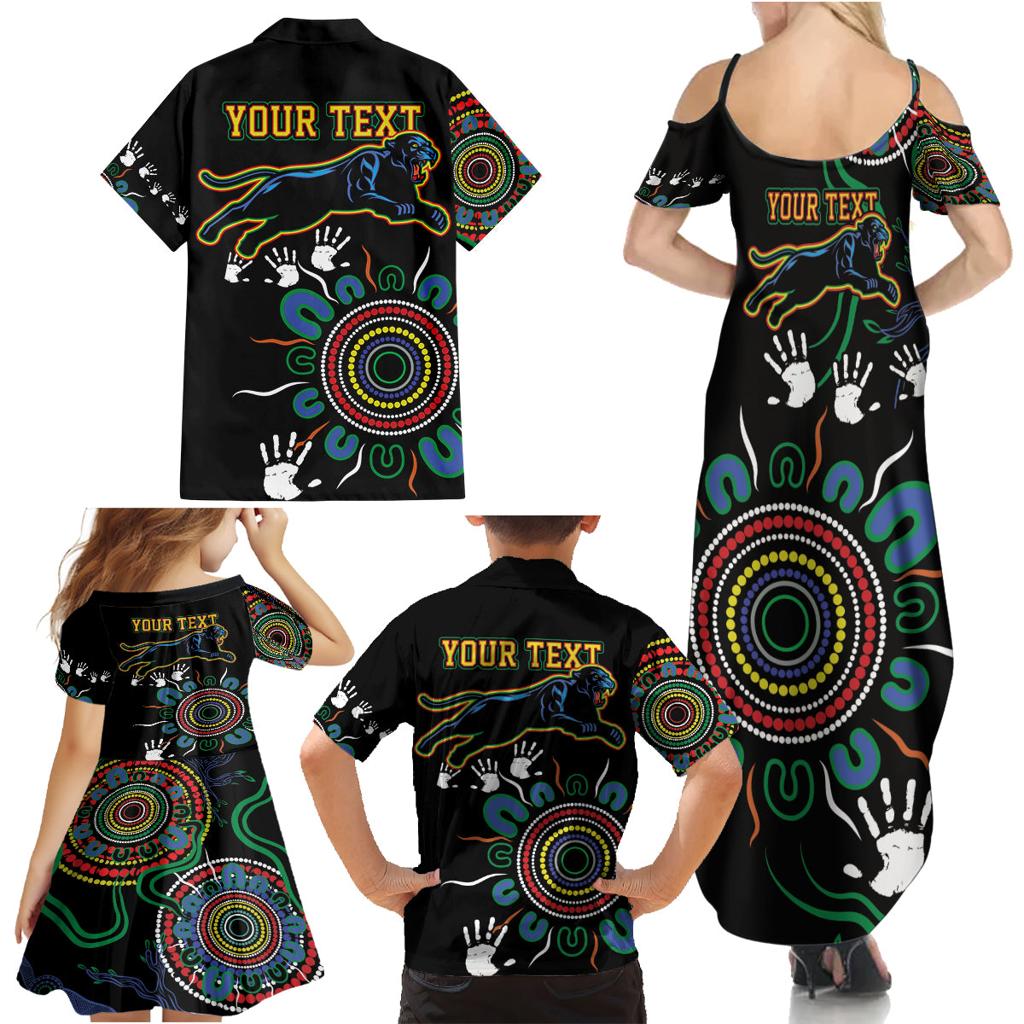 Personalised Panthers Aboriginal Dot Family Matching Summer Maxi Dress and Hawaiian Shirt Go the Mighty Panthers