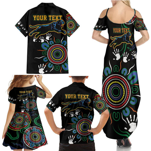 Personalised Panthers Aboriginal Dot Family Matching Summer Maxi Dress and Hawaiian Shirt Go the Mighty Panthers