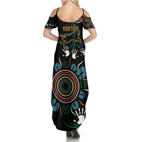 Personalised Panthers Aboriginal Dot Family Matching Summer Maxi Dress and Hawaiian Shirt Go the Mighty Panthers