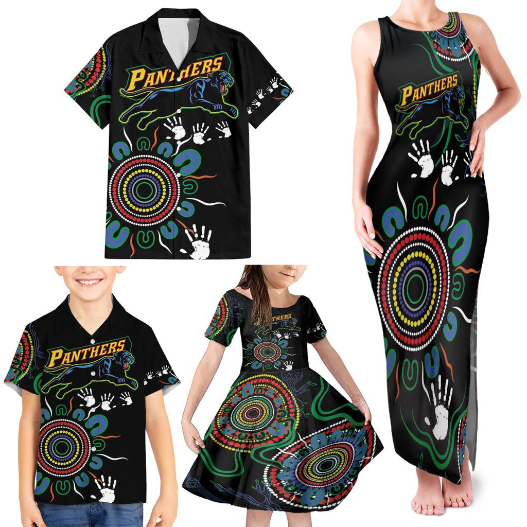 Personalised Panthers Aboriginal Dot Family Matching Tank Maxi Dress and Hawaiian Shirt Go the Mighty Panthers