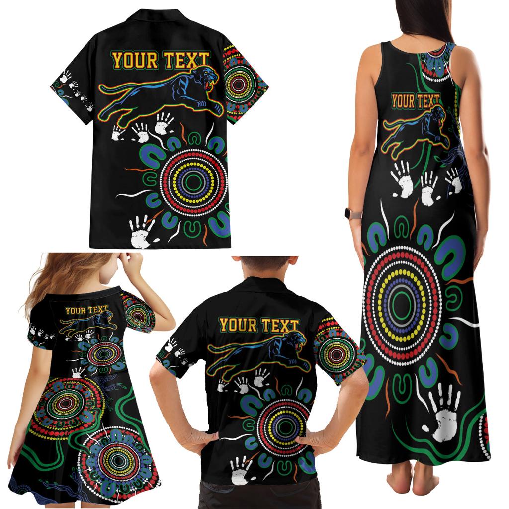 Personalised Panthers Aboriginal Dot Family Matching Tank Maxi Dress and Hawaiian Shirt Go the Mighty Panthers
