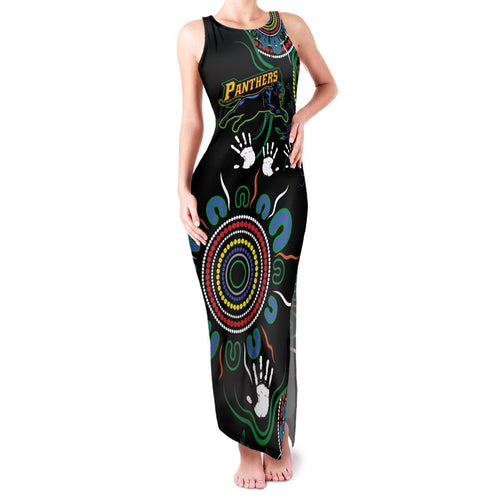 Personalised Panthers Aboriginal Dot Family Matching Tank Maxi Dress and Hawaiian Shirt Go the Mighty Panthers