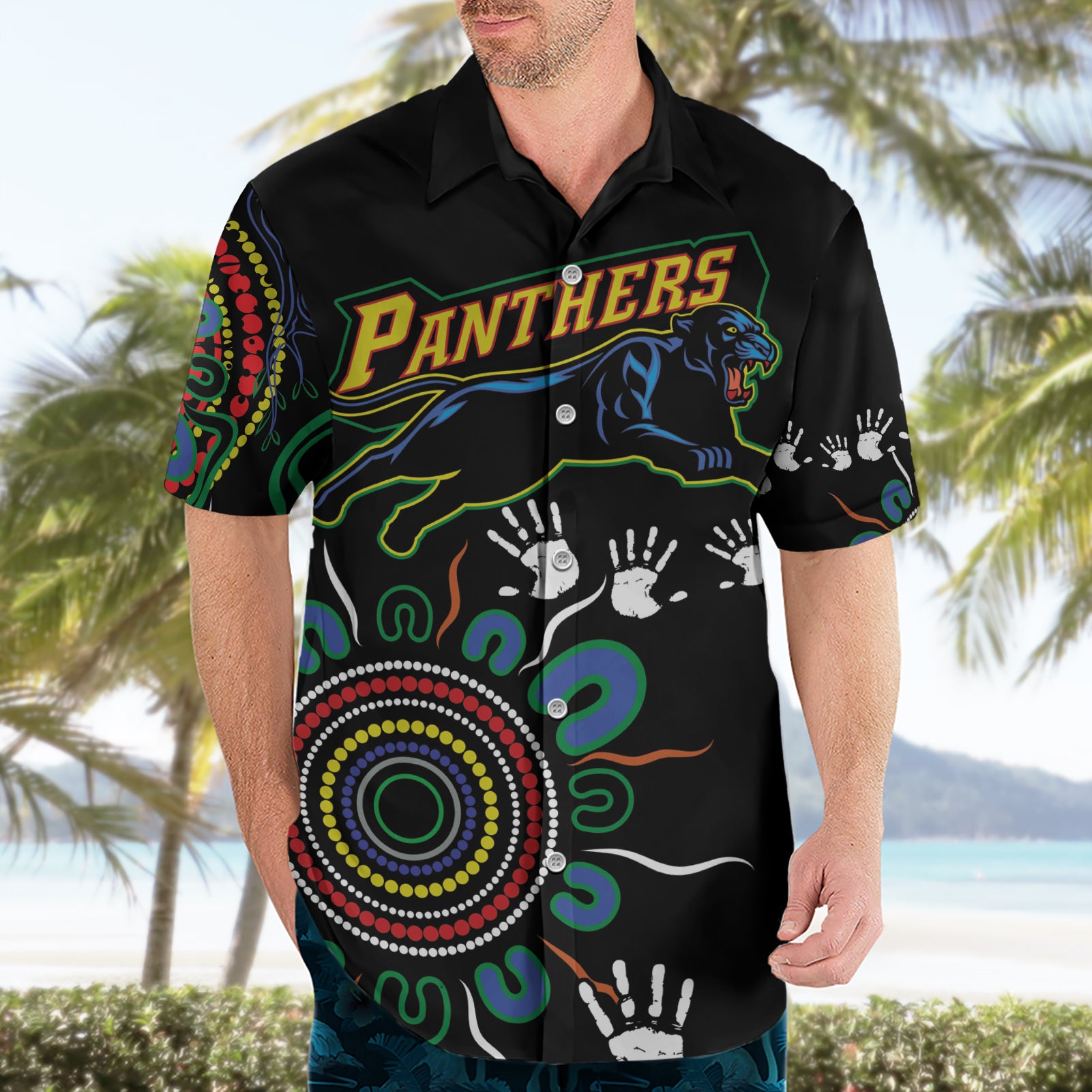 Personalised Panthers Aboriginal Dot Hawaiian Shirt Go the Mighty Panthers