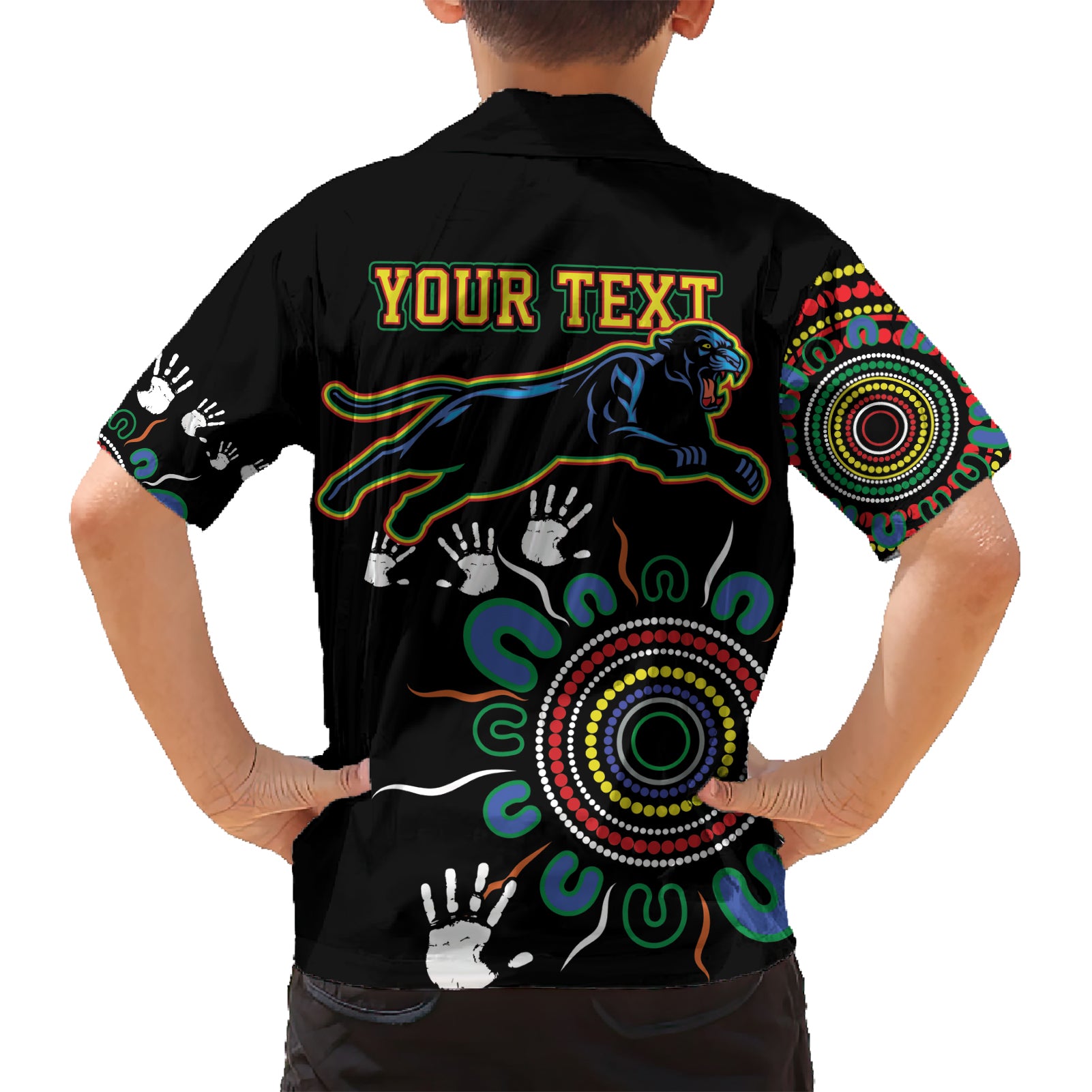 Personalised Panthers Aboriginal Dot Kid Hawaiian Shirt Go the Mighty Panthers