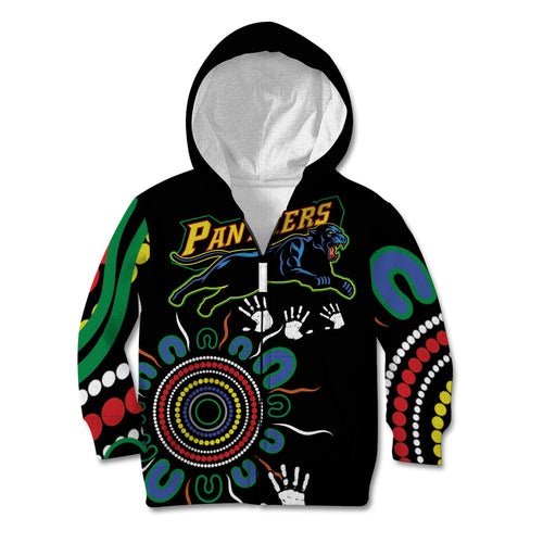 Personalised Panthers Aboriginal Dot Kid Hoodie Go the Mighty Panthers