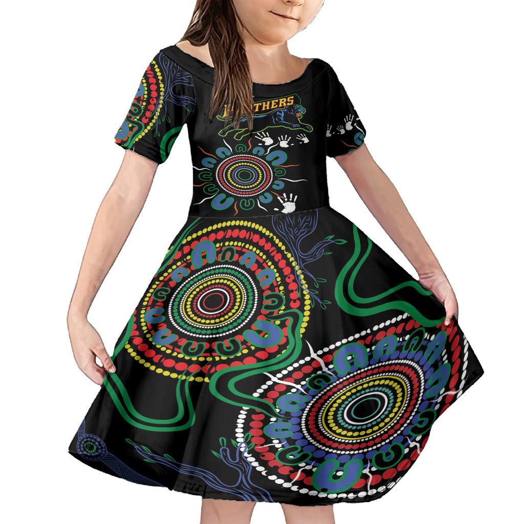 Personalised Panthers Aboriginal Dot Kid Short Sleeve Dress Go the Mighty Panthers