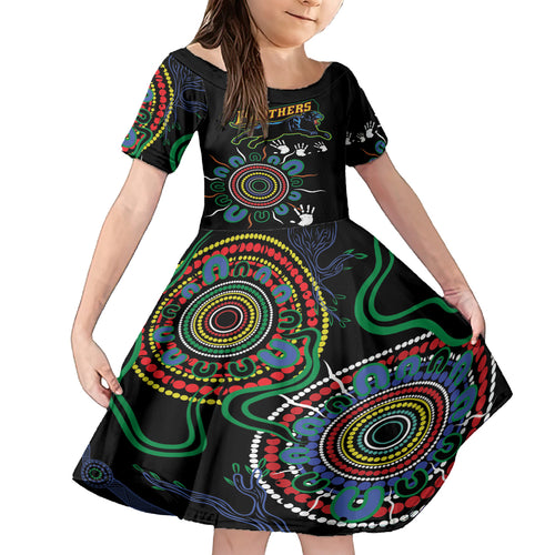 Personalised Panthers Aboriginal Dot Kid Short Sleeve Dress Go the Mighty Panthers