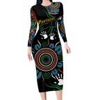 Personalised Panthers Aboriginal Dot Long Sleeve Bodycon Dress Go the Mighty Panthers