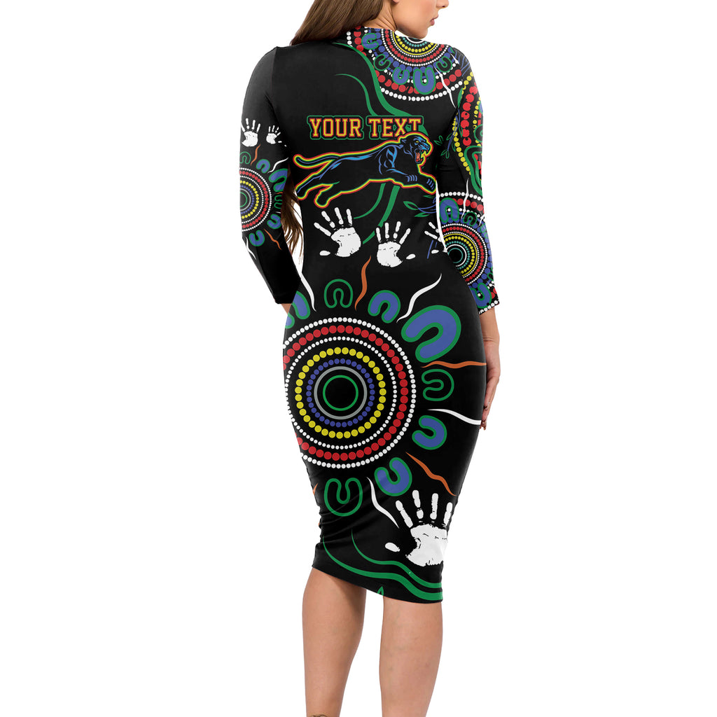 Personalised Panthers Aboriginal Dot Long Sleeve Bodycon Dress Go the Mighty Panthers
