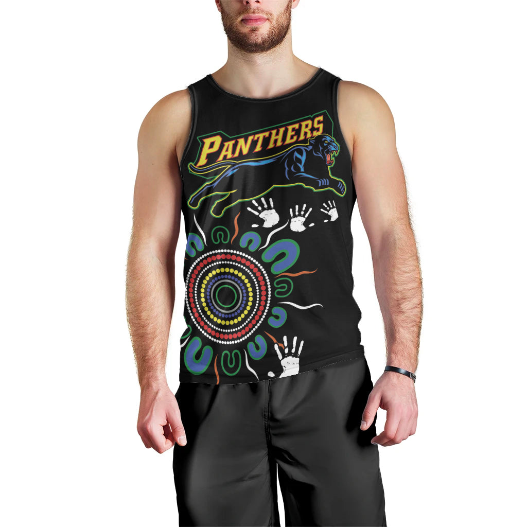 Personalised Panthers Aboriginal Dot Men Tank Top Go the Mighty Panthers