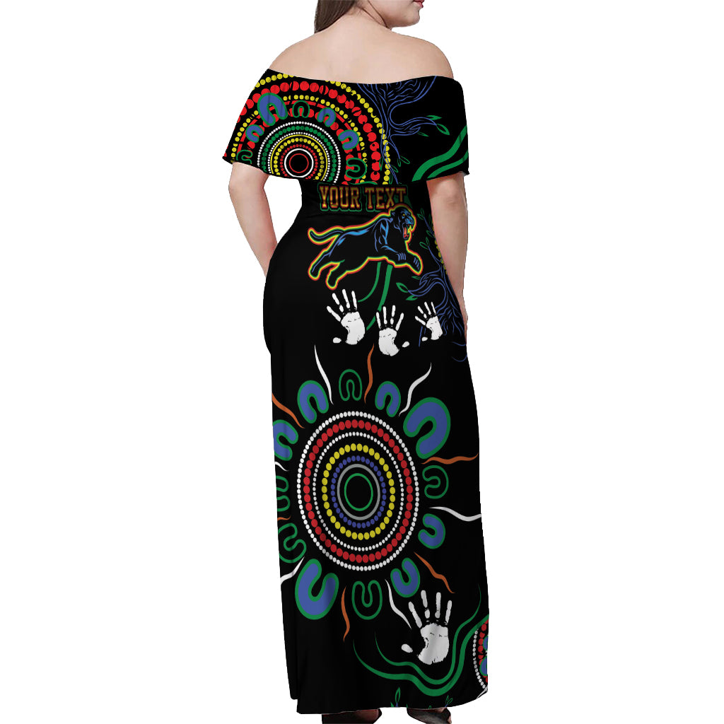 Personalised Panthers Aboriginal Dot Off Shoulder Maxi Dress Go the Mighty Panthers