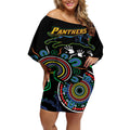 Personalised Panthers Aboriginal Dot Off Shoulder Short Dress Go the Mighty Panthers