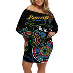Personalised Panthers Aboriginal Dot Off Shoulder Short Dress Go the Mighty Panthers