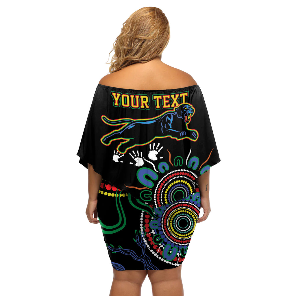 Personalised Panthers Aboriginal Dot Off Shoulder Short Dress Go the Mighty Panthers
