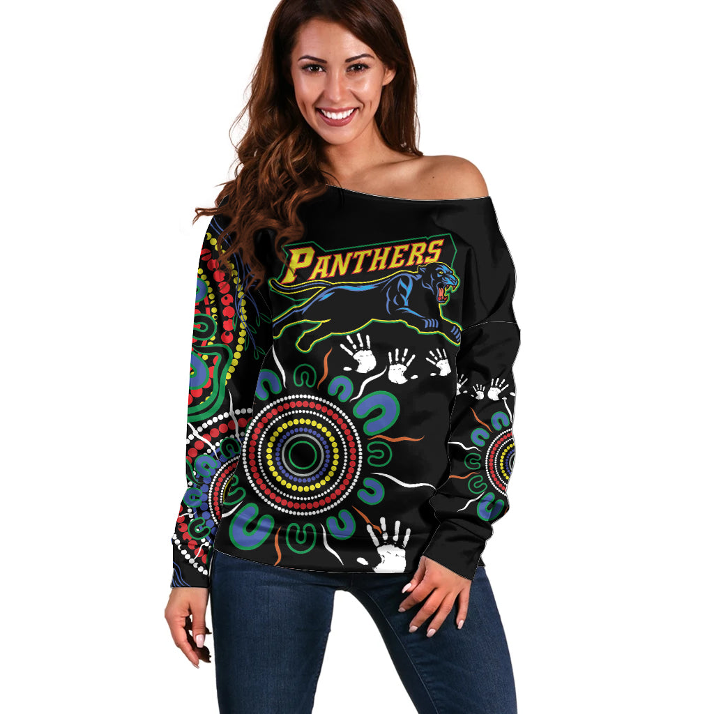 Personalised Panthers Aboriginal Dot Off Shoulder Sweater Go the Mighty Panthers