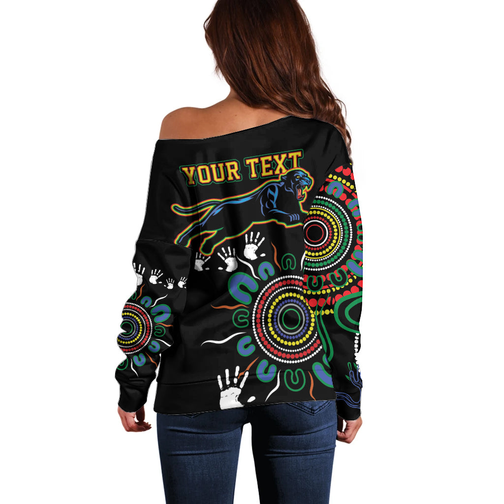 Personalised Panthers Aboriginal Dot Off Shoulder Sweater Go the Mighty Panthers