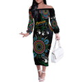 Personalised Panthers Aboriginal Dot Off The Shoulder Long Sleeve Dress Go the Mighty Panthers