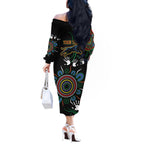 Personalised Panthers Aboriginal Dot Off The Shoulder Long Sleeve Dress Go the Mighty Panthers