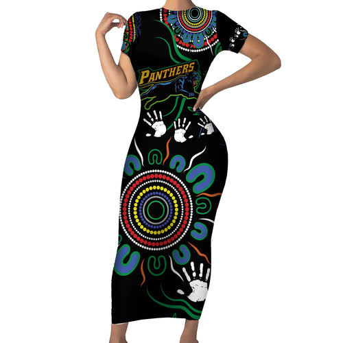 Personalised Panthers Aboriginal Dot Short Sleeve Bodycon Dress Go the Mighty Panthers