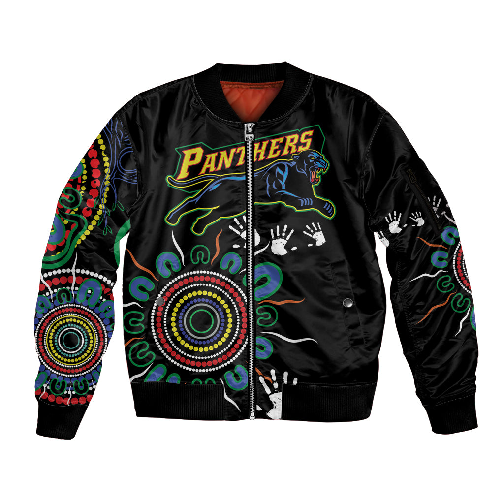 Personalised Panthers Aboriginal Dot Sleeve Zip Bomber Jacket Go the Mighty Panthers