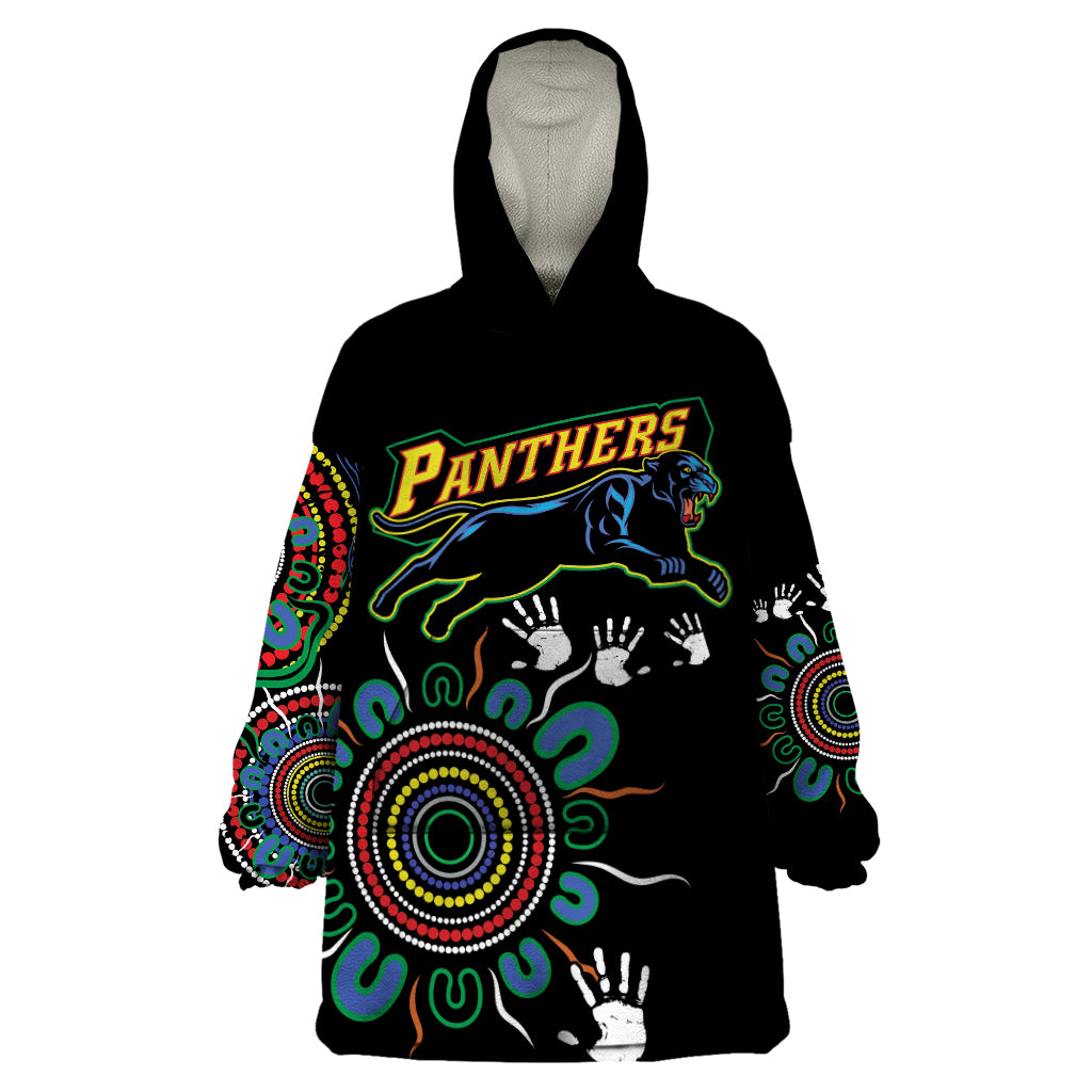 Personalised Panthers Aboriginal Dot Wearable Blanket Hoodie Go the Mighty Panthers