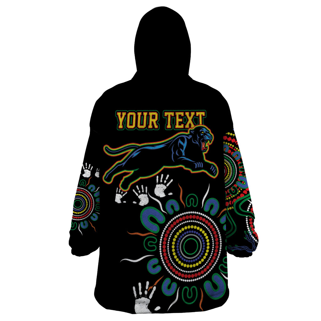 Personalised Panthers Aboriginal Dot Wearable Blanket Hoodie Go the Mighty Panthers