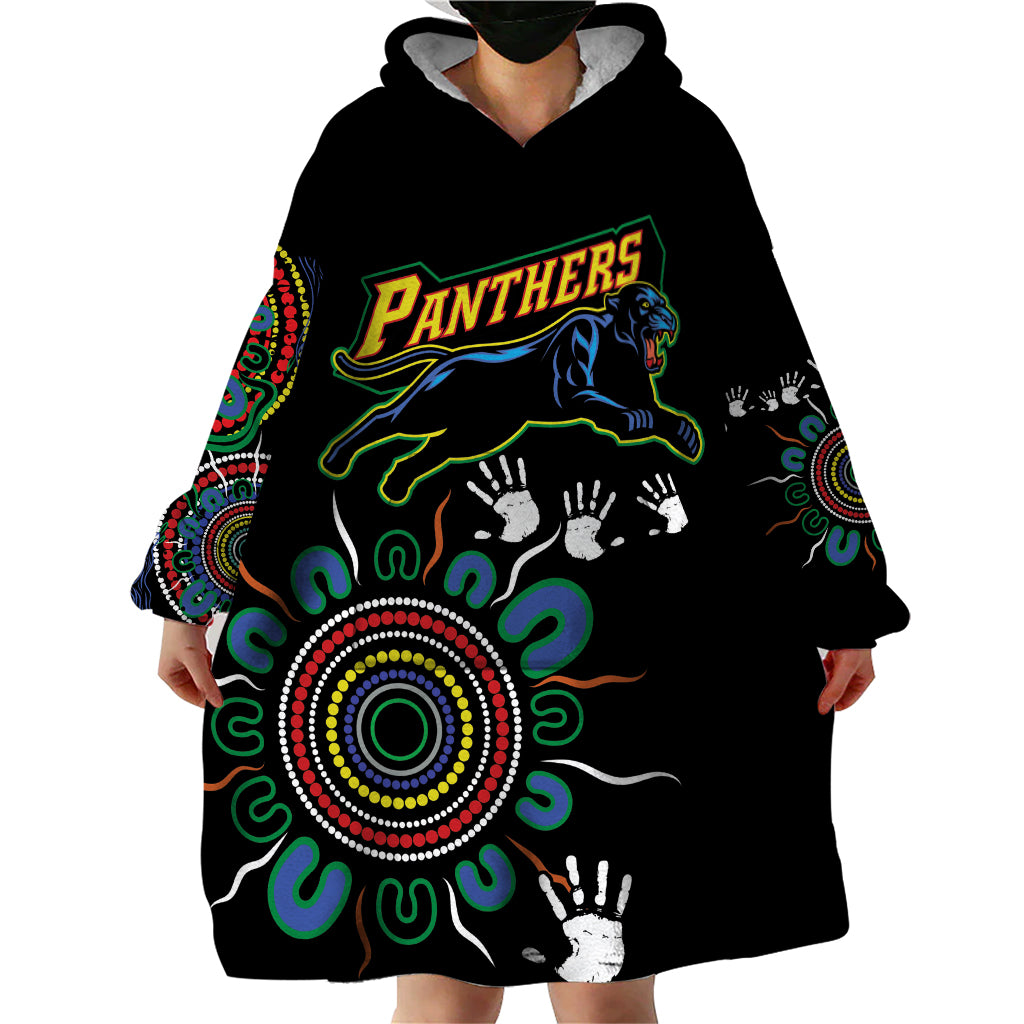Personalised Panthers Aboriginal Dot Wearable Blanket Hoodie Go the Mighty Panthers