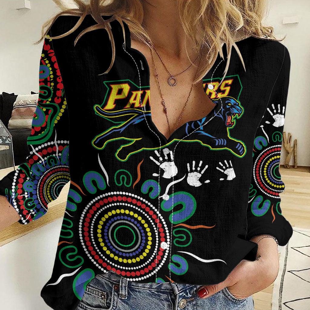 Personalised Panthers Aboriginal Dot Women Casual Shirt Go the Mighty Panthers