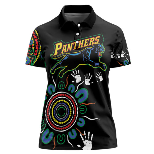 Personalised Panthers Aboriginal Dot Women Polo Shirt Go the Mighty Panthers