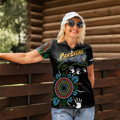 Personalised Panthers Aboriginal Dot Women Polo Shirt Go the Mighty Panthers
