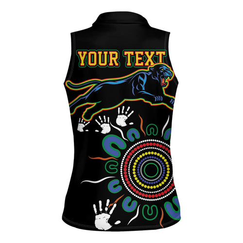 Personalised Panthers Aboriginal Dot Women Sleeveless Polo Shirt Go the Mighty Panthers