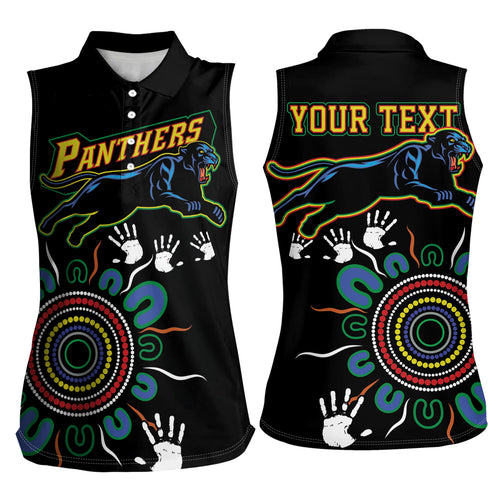 Personalised Panthers Aboriginal Dot Women Sleeveless Polo Shirt Go the Mighty Panthers