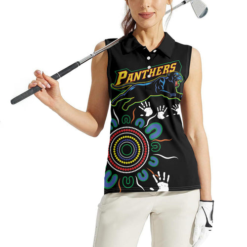 Personalised Panthers Aboriginal Dot Women Sleeveless Polo Shirt Go the Mighty Panthers