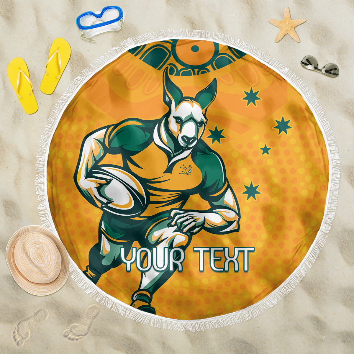 Custom Australia Rugby Beach Blanket Wallabies Mascots Sporty Version