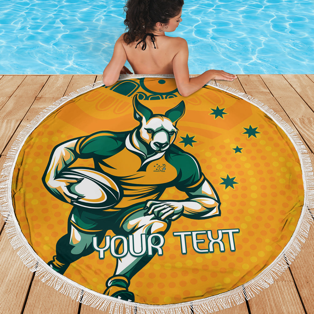 Custom Australia Rugby Beach Blanket Wallabies Mascots Sporty Version